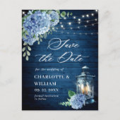 Blue Hydrangea Lantern Wedding Save the Date Briefkaart (Voorkant)