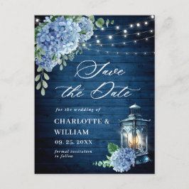 Blue Hydrangea Lantern Wedding Save the Date Briefkaart