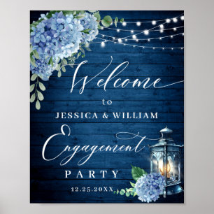 Blue Hydrangea Lantern Wood Boho ENGAGTY Poster