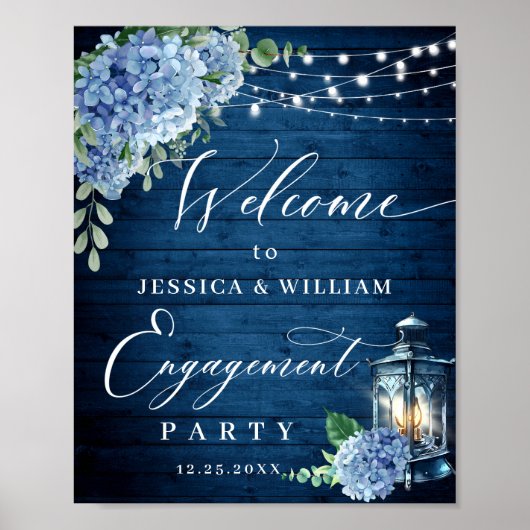 Blue Hydrangea Lantern Wood Boho ENGAGTY Poster (Voorkant)