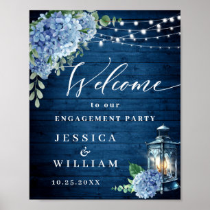 Blue Hydrangea Lantern Wood Boho ENGAGTY Poster
