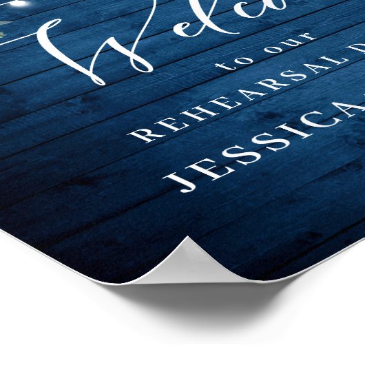 Blue Hydrangea Lantern Wood Boho Rehearsal Dinner Poster (Hoek)