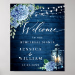 Blue Hydrangea Lantern Wood Boho Rehearsal Dinner Poster<br><div class="desc">Als je hulp nodig hebt,  neem dan contact met me op.</div>