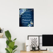 Blue Hydrangea Lantern Wood Boho Rehearsal Dinner Poster (Thuiskantoor)