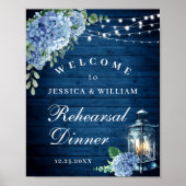 Blue Hydrangea Lantern Wood Boho Rehearsal Dinner Poster (Voorkant)