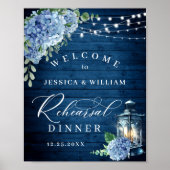 Blue Hydrangea Lantern Wood Boho Rehearsal Dinner Poster (Voorkant)