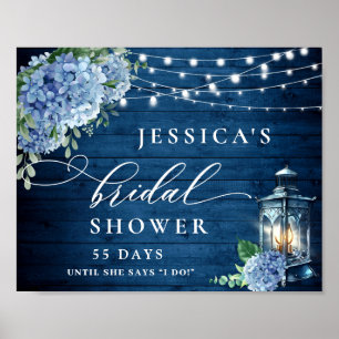 Blue Hydrangea Lantern Wood Boho Vrijgezellenfeest Poster