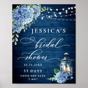 Blue Hydrangea Lantern Wood Boho Vrijgezellenfeest Poster