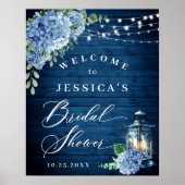 Blue Hydrangea Lantern Wood Boho Vrijgezellenfeest Poster (Voorkant)