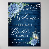 Blue Hydrangea Lantern Wood Boho Vrijgezellenfeest Poster (Voorkant)