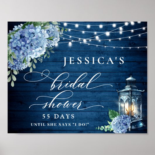 Blue Hydrangea Lantern Wood Boho Vrijgezellenfeest Poster (Voorkant)