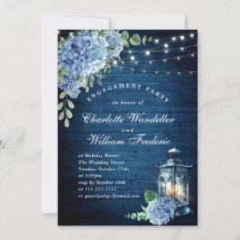 Blue Hydrangea Lantern Wood Engagement Party Kaart