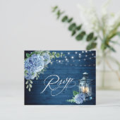 Blue Hydrangea Lantern Wood RSVP Meal Choice Briefkaart (Staand voorkant)