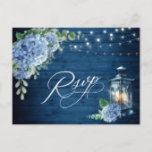 Blue Hydrangea Lantern Wood RSVP Meal Choice Briefkaart (Voorkant)