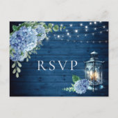 Blue Hydrangea Lantern Wood RSVP Meal Choice Briefkaart (Voorkant)