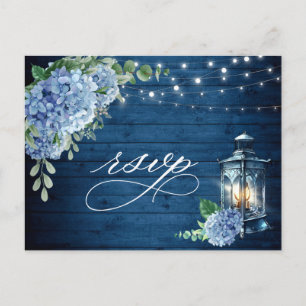 Blue Hydrangea Lantern Wood RSVP Meal Choice Briefkaart