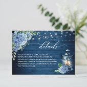 Blue Hydrangea Lantern Wood Weddenschap Details Informatiekaartje (Staand voorkant)