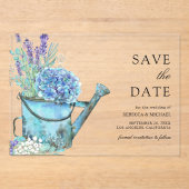 Blue Hydrangea Lavendel Wedding Save the Date Acryl Uitnodigingen (Voorkant)