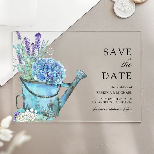 Blue Hydrangea Lavendel Wedding Save the Date Acryl Uitnodigingen