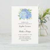 Blue Hydrangea Leaves Floral Waterverf Wedding Kaart (Staand voorkant)