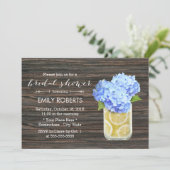 Blue Hydrangea & Lemons Jar Wood Vrijgezellenfeest Kaart (Staand voorkant)