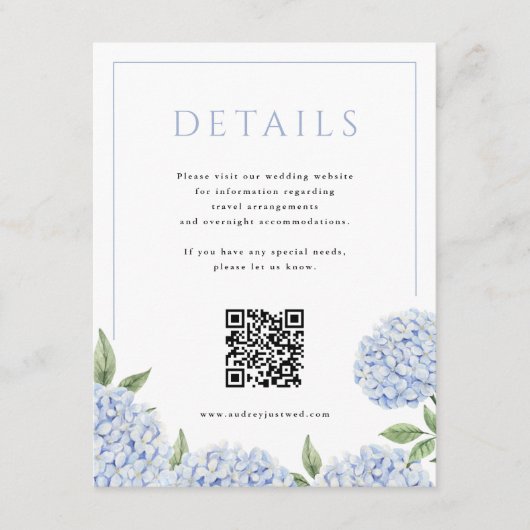 Blue Hydrangea Lijst Details QR Code Informatiekaartje (Voorkant)
