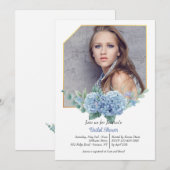 Blue Hydrangea Lijst Fotouitnodiging Kaart (Voorkant / Achterkant)