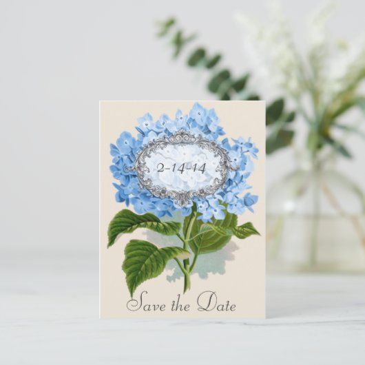  Blue Hydrangea Lijst Save the Date Kaart (Staand voorkant)