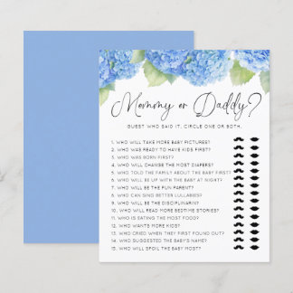 Blue Hydrangea Mama of Papa Baby shower Spelletjes