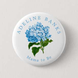 Blue Hydrangea Mama To Be Baby shower Ronde Button 5,7 Cm