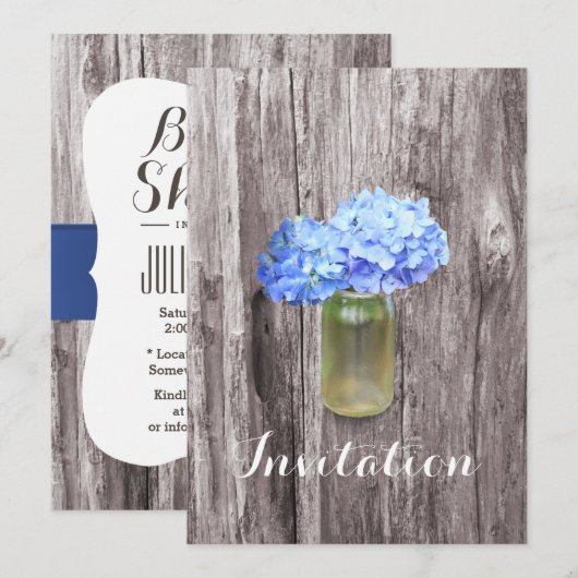 Blue Hydrangea Mason Jar Bridal Shower Invitations Kaart (Voorkant / Achterkant)