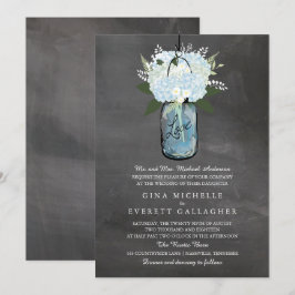 Blue Hydrangea Mason Jar Chalkboard | Bruiloft Kaart