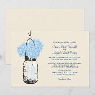 Blue Hydrangea Mason Jar Wedding Invitation Kaart