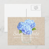 Blue Hydrangea Mason Jar Wedding Save the Date Aankondigingskaart (Voorkant / Achterkant)