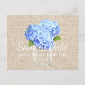 Blue Hydrangea Mason Jar Wedding Save the Date Aankondigingskaart (Voorkant)
