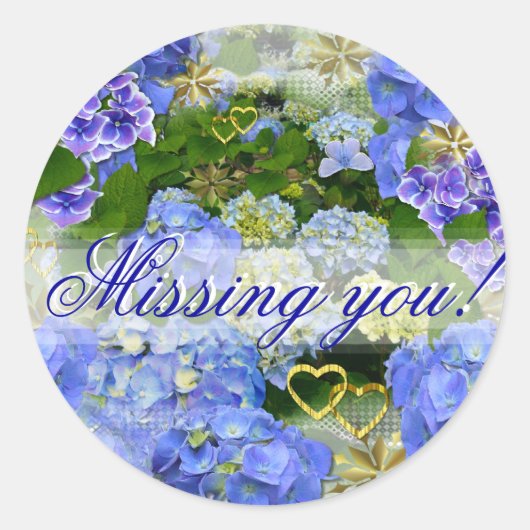 BLUE HYDRANGEA ~ "Miss you" ~ Stickers (Voorkant)