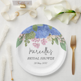Blue Hydrangea Modern Floral Vrijgezellenfeest ser Papieren Bordje
