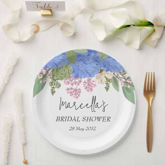 Blue Hydrangea Modern Floral Vrijgezellenfeest ser Papieren Bordje (Huwelijk)