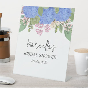 Blue Hydrangea Modern Floral Vrijgezellenfeest ser Reclamebord Met Voetstuk