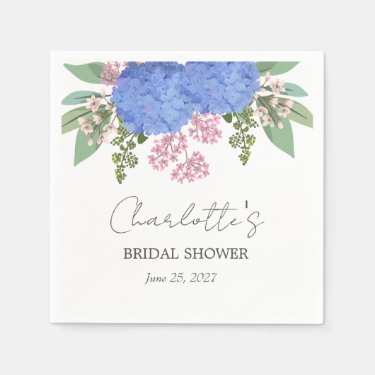 Blue Hydrangea Modern Floral Vrijgezellenfeest Servet (Voorkant)