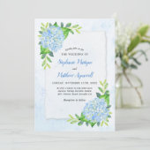 Blue Hydrangea Modern Waterverf Floral Wedding Kaart (Staand voorkant)