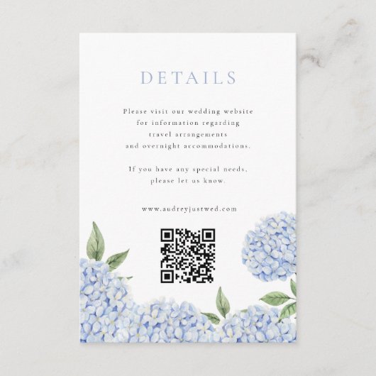 Blue Hydrangea Moderne Details met QR-code, Klein Informatiekaartje (Voorkant)