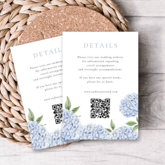 Blue Hydrangea Moderne Details met QR-code, Klein Informatiekaartje