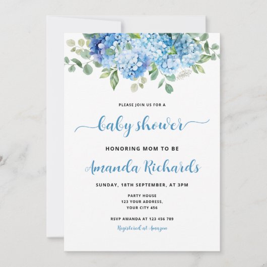 Blue Hydrangea Moeder om Baby shower te zijn Kaart (Voorkant)