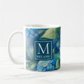 Blue Hydrangea Mok met aangepaste monogram (Links)
