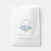 Blue Hydrangea Monogram Crest Gepersonaliseerd bru Bedankzakje (Voorkant)