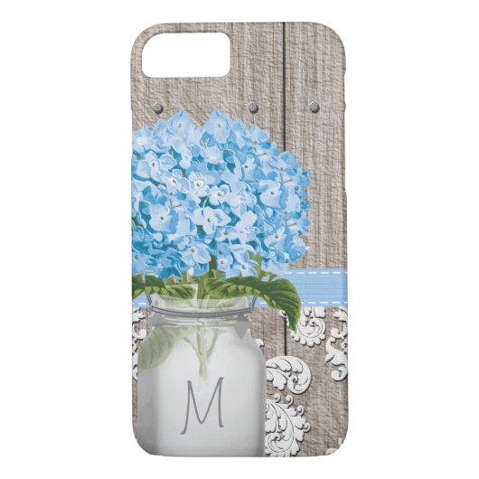 Blue Hydrangea Monogram Mason Jar Case-Mate iPhone Case (Achterkant)