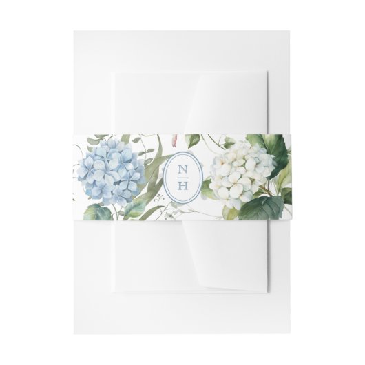 Blue Hydrangea Monogram Wedding Invitation Belly Uitnodigingen Wikkel (Voorkant Voorbeeld)