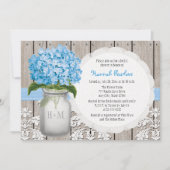 Blue Hydrangea Monogrammed Mason Jar Vrijgezellenf Kaart (Voorkant)