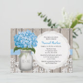Blue Hydrangea Monogrammed Mason Jar Vrijgezellenf Kaart (Staand voorkant)